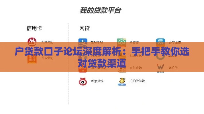 户贷款口子论坛深度解析：手把手教你选对贷款渠道