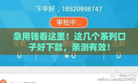 急用钱看这里！这几个系列口子好下款，亲测有效！