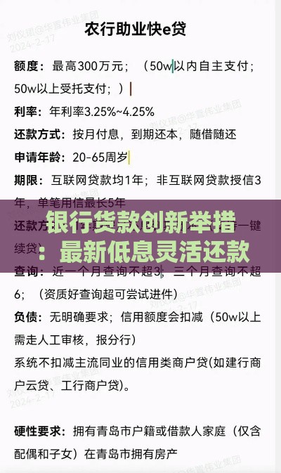 银行货款创新举措：最新低息灵活还款方案速看！