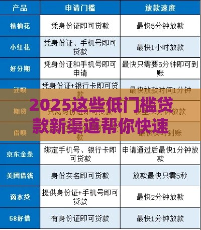 2025这些低门槛贷款新渠道帮你快速下款