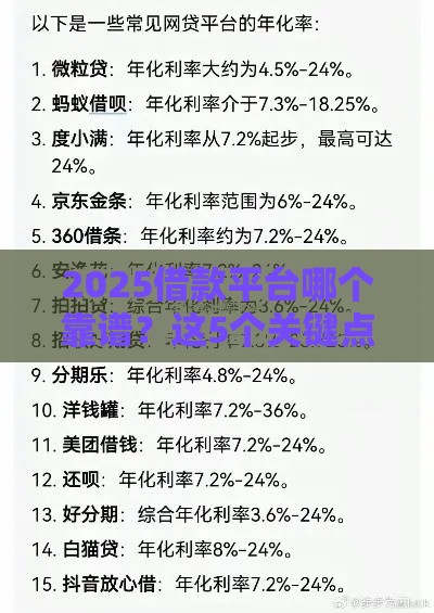 2025借款平台哪个靠谱？这5个关键点帮你避开坑！