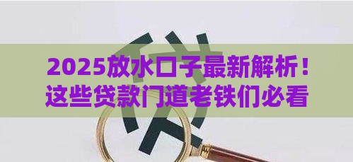 2025放水口子最新解析！这些贷款门道老铁们必看