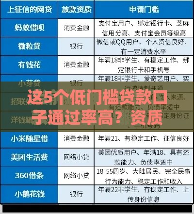这5个低门槛贷款口子通过率高？资质差也能申请
