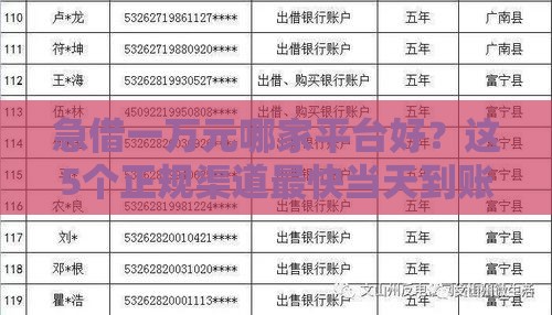 急借一万元哪家平台好？这5个正规渠道最快当天到账！