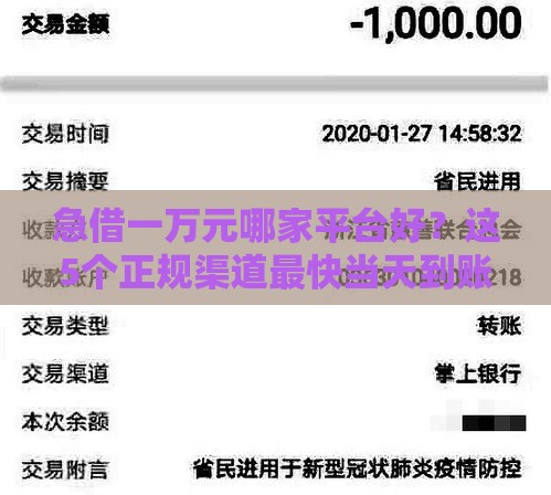 急借一万元哪家平台好？这5个正规渠道最快当天到账！