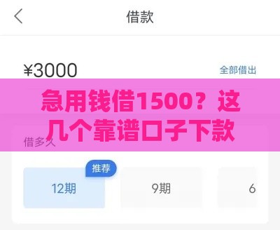 急用钱借1500？这几个靠谱口子下款快，手把手教你选！