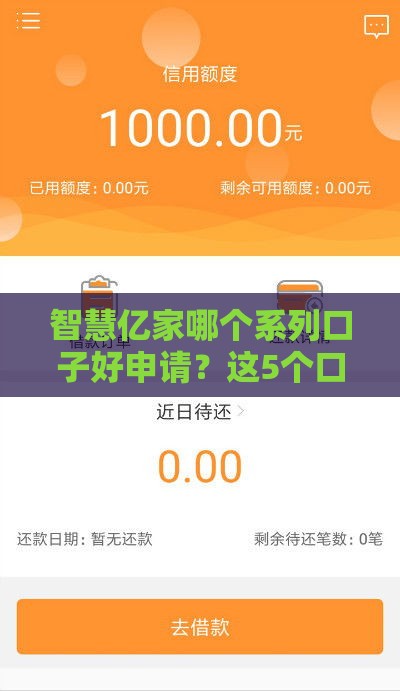 智慧亿家哪个系列口子好申请？这5个口子下款快、通过率高！