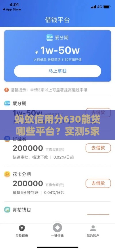 蚂蚁信用分630能贷哪些平台？实测5家线上快速下款渠道