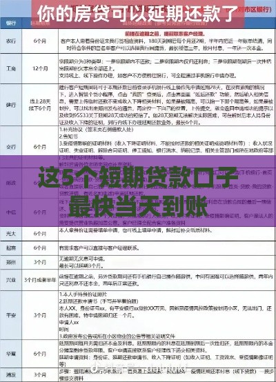 这5个短期贷款口子最快当天到账