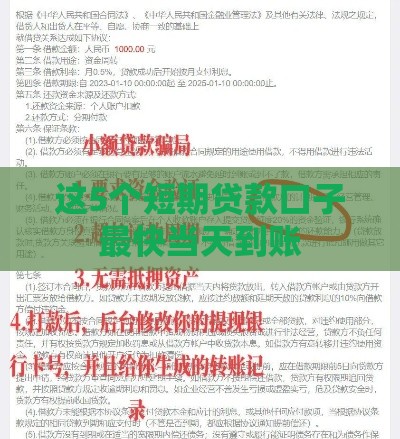 这5个短期贷款口子最快当天到账