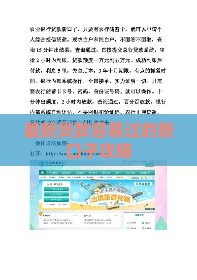 最新贷款容易过的新口子攻略