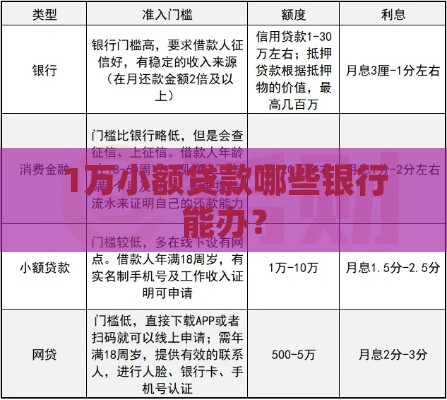 1万小额贷款哪些银行能办？