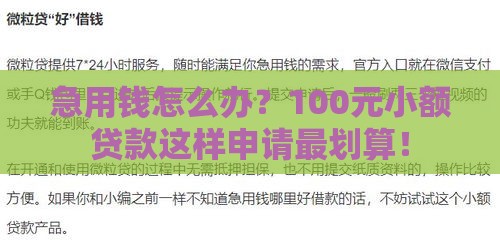 急用钱怎么办？100元小额贷款这样申请最划算！