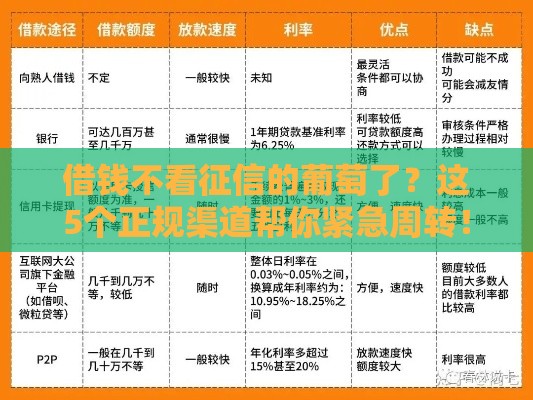 借钱不看征信的葡萄了？这5个正规渠道帮你紧急周转！