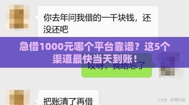 急借1000元哪个平台靠谱？这5个渠道最快当天到账！