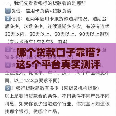 哪个贷款口子靠谱？这5个平台真实测评，避坑必看！