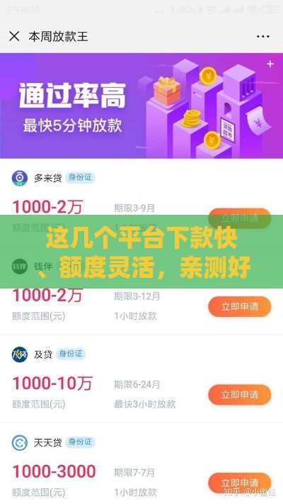这几个平台下款快、额度灵活，亲测好用