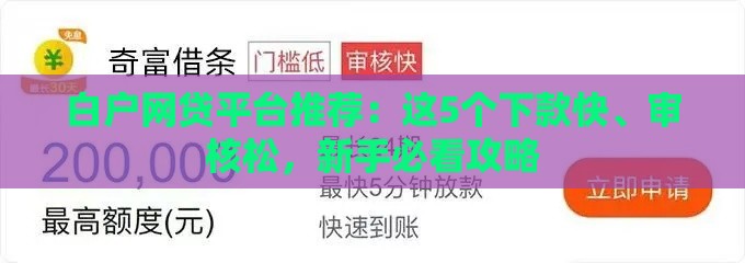 白户网贷平台推荐：这5个下款快、审核松，新手必看攻略