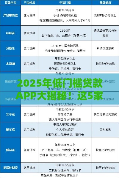 2025年低门槛贷款APP大揭秘！这5家平台审核快门槛低