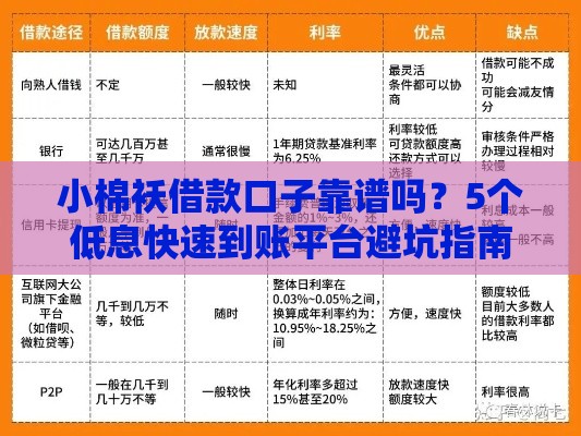 小棉袄借款口子靠谱吗？5个低息快速到账平台避坑指南