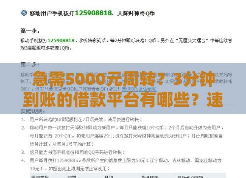 急需5000元周转？3分钟到账的借款平台有哪些？速看避坑指南！