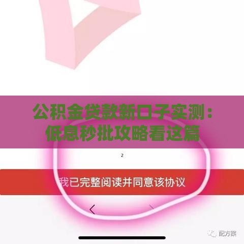 公积金贷款新口子实测：低息秒批攻略看这篇
