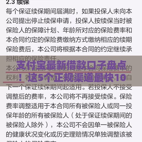 支付宝最新借款口子盘点！这5个正规渠道最快10分钟到账