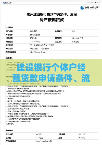 建设银行个体户经营贷款申请条件、流程、额度全解析