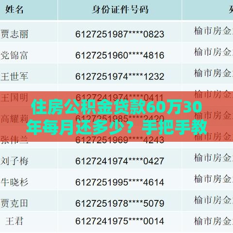 住房公积金贷款60万30年每月还多少？手把手教你算清月供压力