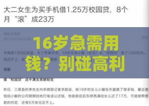 16岁急需用钱？别碰高利贷！这些合法借款渠道你必须了解
