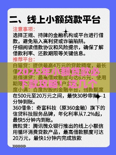 2025年小额贷款必下款攻略！这几个平台真靠谱