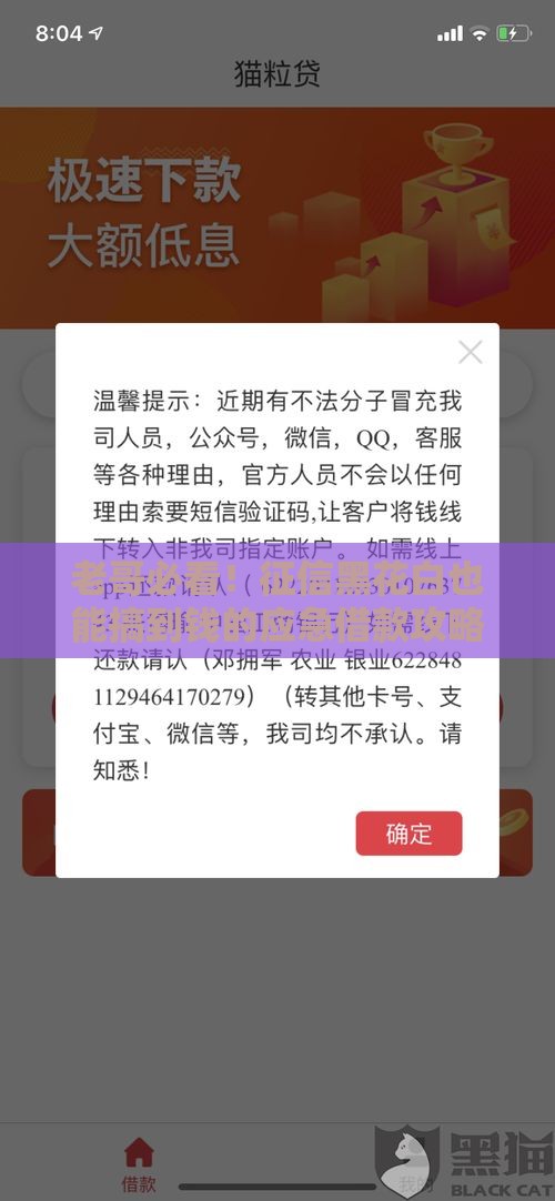 老哥必看！征信黑花白也能搞到钱的应急借款攻略