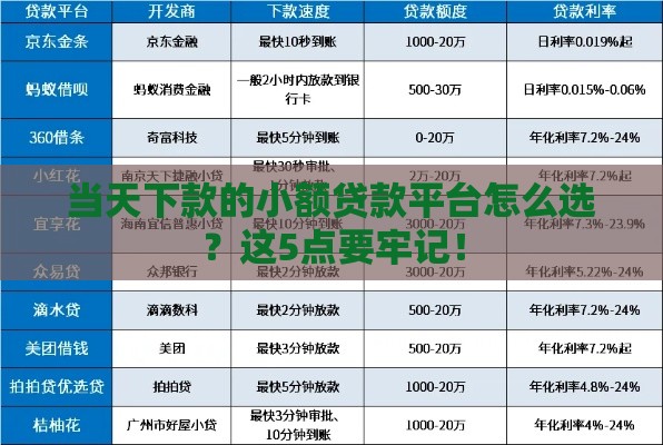 当天下款的小额贷款平台怎么选？这5点要牢记！