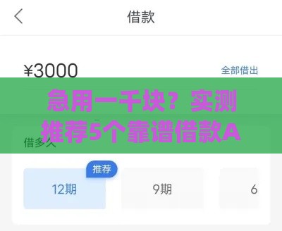 急用一千块？实测推荐5个靠谱借款App，低息到账快！