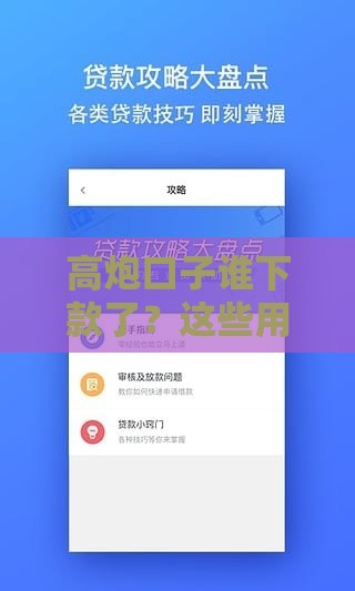 高炮口子谁下款了？这些用户竟然成功了！