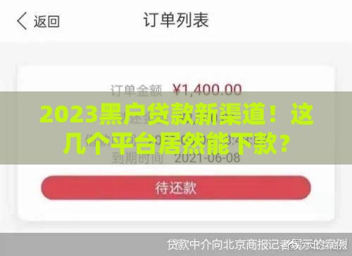 2023黑户贷款新渠道！这几个平台居然能下款？