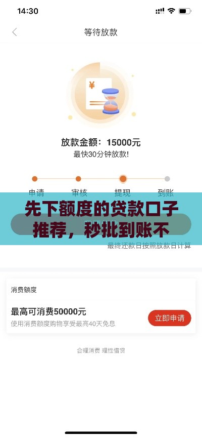 先下额度的贷款口子推荐，秒批到账不踩坑