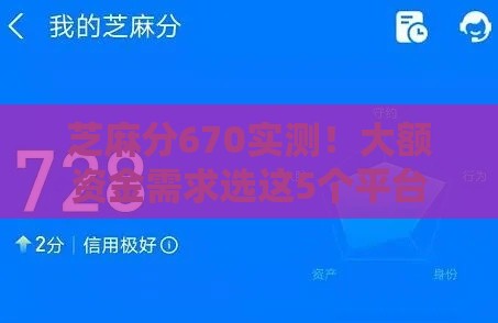 芝麻分670实测！大额资金需求选这5个平台亲测有效