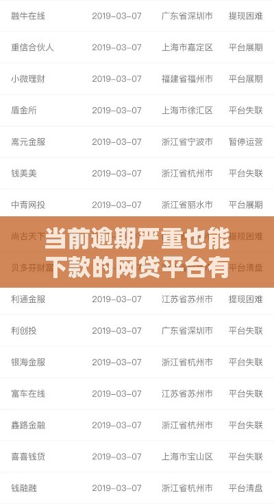 当前逾期严重也能下款的网贷平台有哪些？