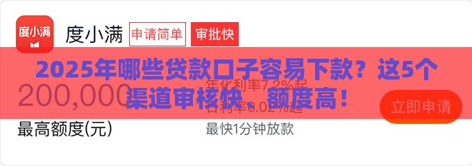 2025年哪些贷款口子容易下款？这5个渠道审核快、额度高！