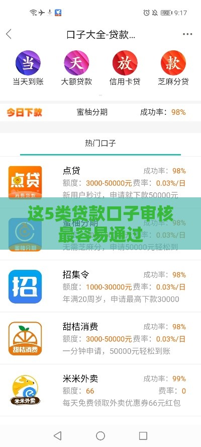 这5类贷款口子审核最容易通过