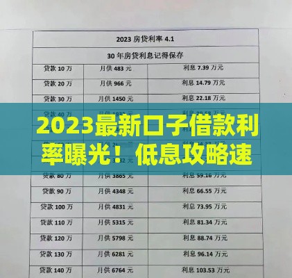 2023最新口子借款利率曝光！低息攻略速看