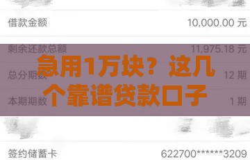 急用1万块？这几个靠谱贷款口子最快当天到账！