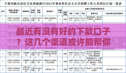 最近有没有好的下款口子？这几个渠道或许能帮你