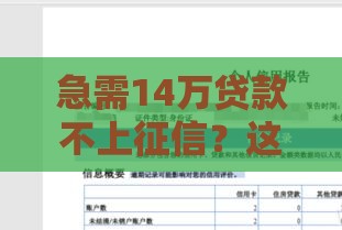 急需14万贷款不上征信？这5种方法或许能帮到你