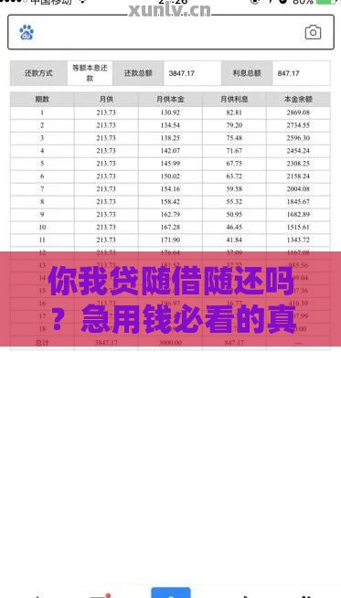 你我贷随借随还吗？急用钱必看的真实测评！