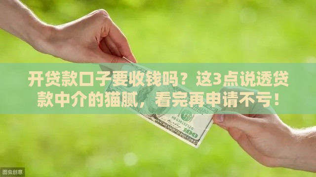开贷款口子要收钱吗？这3点说透贷款中介的猫腻，看完再申请不亏！