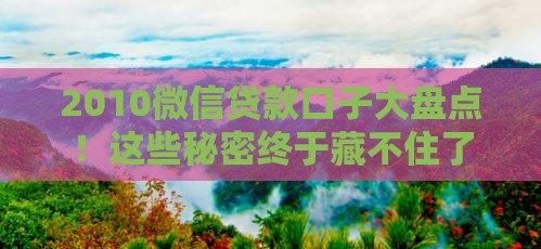 2010微信贷款口子大盘点！这些秘密终于藏不住了