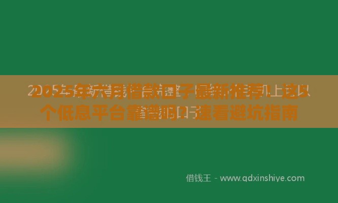 2025年六月借款口子最新推荐！这5个低息平台靠谱吗？速看避坑指南
