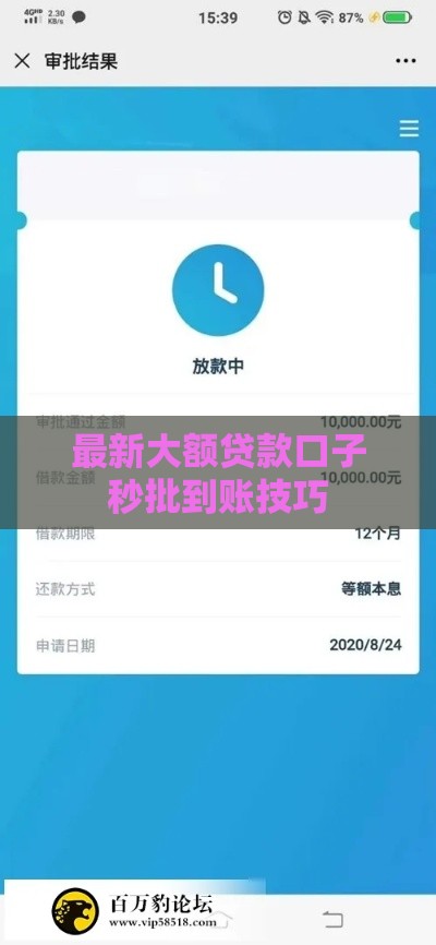 最新大额贷款口子秒批到账技巧